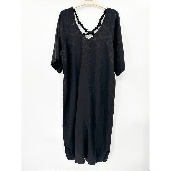 Ganni Black Jacquard V-Neck Oversized Midi Dress Size 38 - Picture 3 of 7